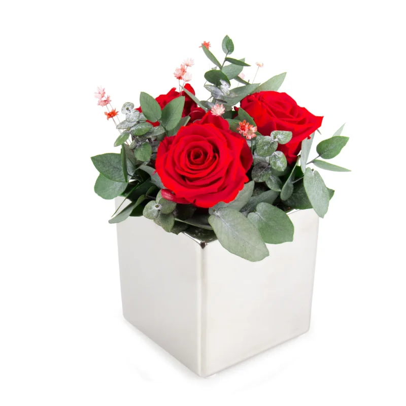 Floral Pot Cube kompozycja z kwiatów stabilizowanych